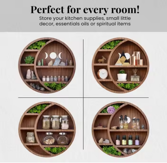 Crescent Wooden Moon Shelf for Crystals Wall Decor Modern Shelf Display, Moon Shelves for Essential Oil