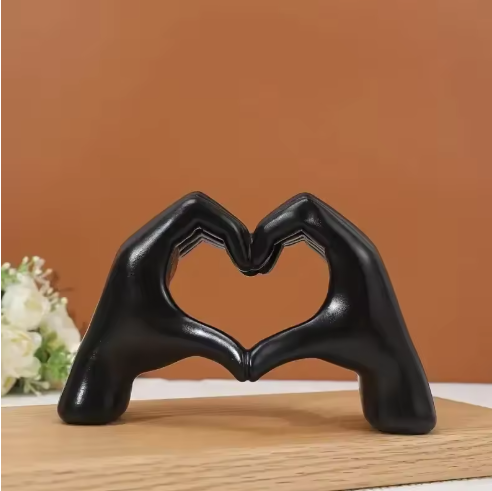 Statue de main de coeur d'or, sculpture de geste de main, amour, doigt, moderne, salon, chambre à coucher, bureau à la maison, décoration, nouveau