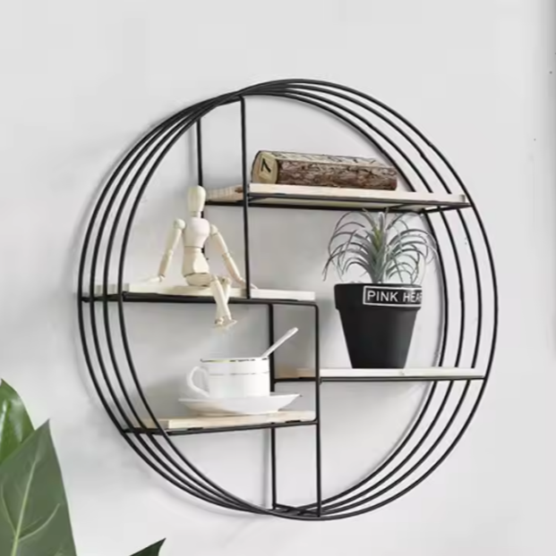 Wholesale Round Metal Home Shelf High Quality Home Decoration Wooden Modern Metal Wall Art Shelf