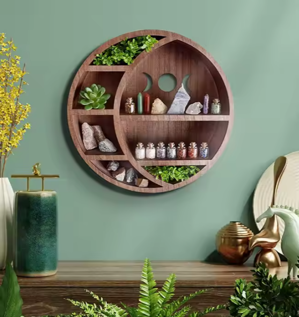 Crescent Wooden Moon Shelf for Crystals Wall Decor Modern Shelf Display, Moon Shelves for Essential Oil