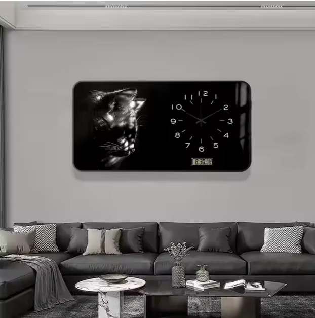 2024 Nordic Large Modern Square Tiger Animal Wall Clock Living Room Home Decor Fashion Art Porcelain Painting Mural Clock Custom