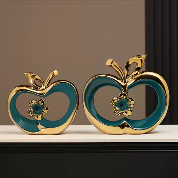 Creative Nordic Modern Ceramic Gold Hollow Apple Ornaments Macrame Desktop Crafts Christmas Arts Figurines for Home Decoration