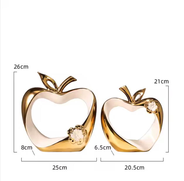 Creative Nordic Modern Ceramic Gold Hollow Apple Ornaments Macrame Desktop Crafts Christmas Arts Figurines for Home Decoration
