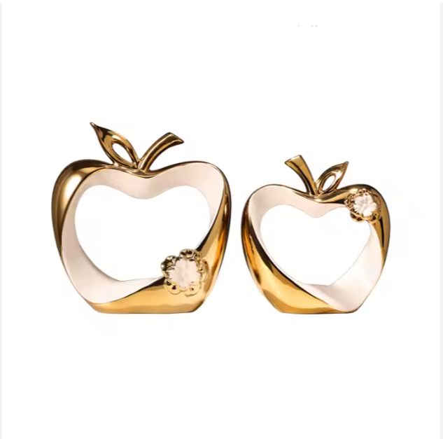 Creative Nordic Modern Ceramic Gold Hollow Apple Ornaments Macrame Desktop Crafts Christmas Arts Figurines for Home Decoration