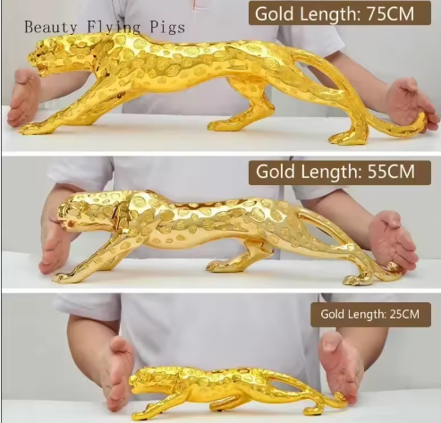 Sculpture abstraite moderne de panthère d'or, statue géométrique de léopard de résine, décor quelque part, cadeau d'artisanat, accessoires d'ornement, ameublement