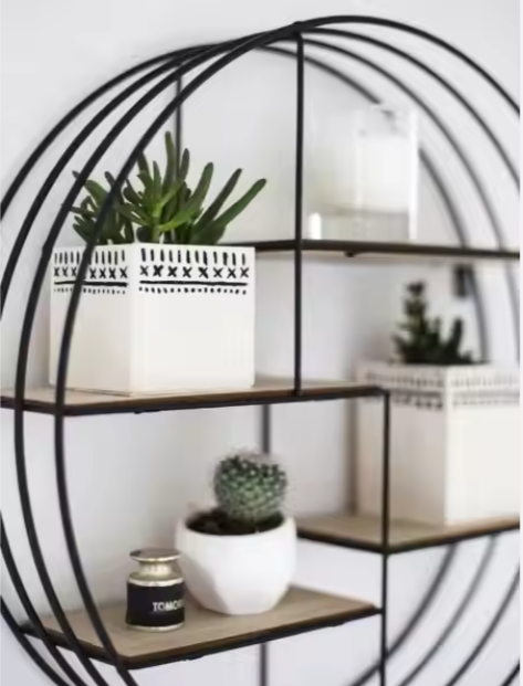 Wholesale Round Metal Home Shelf High Quality Home Decoration Wooden Modern Metal Wall Art Shelf