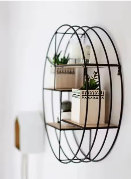 Wholesale Round Metal Home Shelf High Quality Home Decoration Wooden Modern Metal Wall Art Shelf