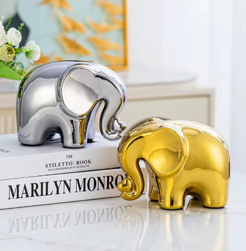 Statue d'éléphant galvanisée en céramique faite à la main, or/argent, décoration de maison, Figurine d'animal, cadeau de mariage, ornement, Art de bureau