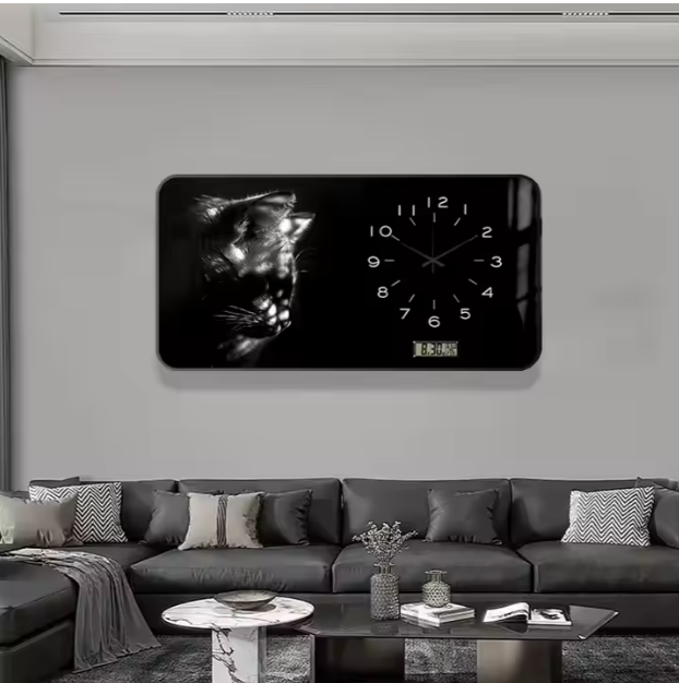 2024 Nordic Large Modern Square Tiger Animal Wall Clock Living Room Home Decor Fashion Art Porcelain Painting Mural Clock Custom