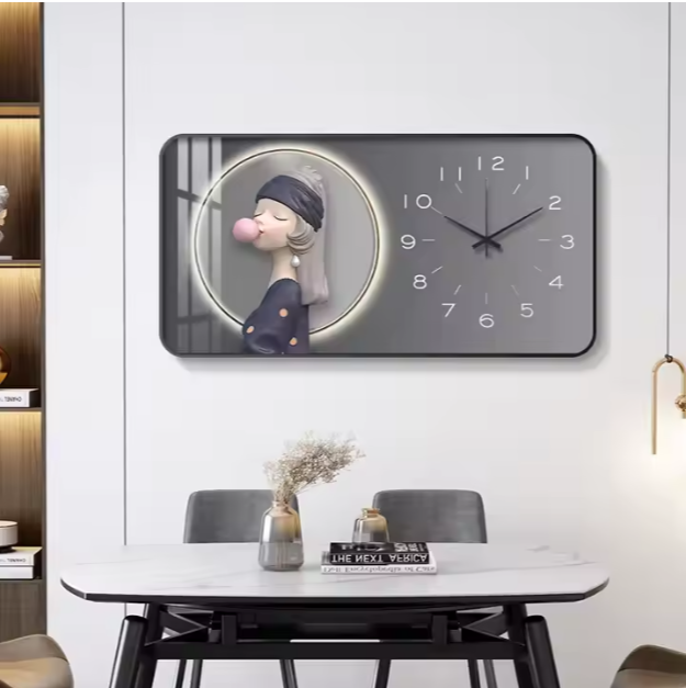 2024 Nordic Large Modern Square Tiger Animal Wall Clock Living Room Home Decor Fashion Art Porcelain Painting Mural Clock Custom