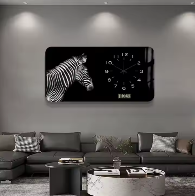 2024 Nordic Large Modern Square Tiger Animal Wall Clock Living Room Home Decor Fashion Art Porcelain Painting Mural Clock Custom